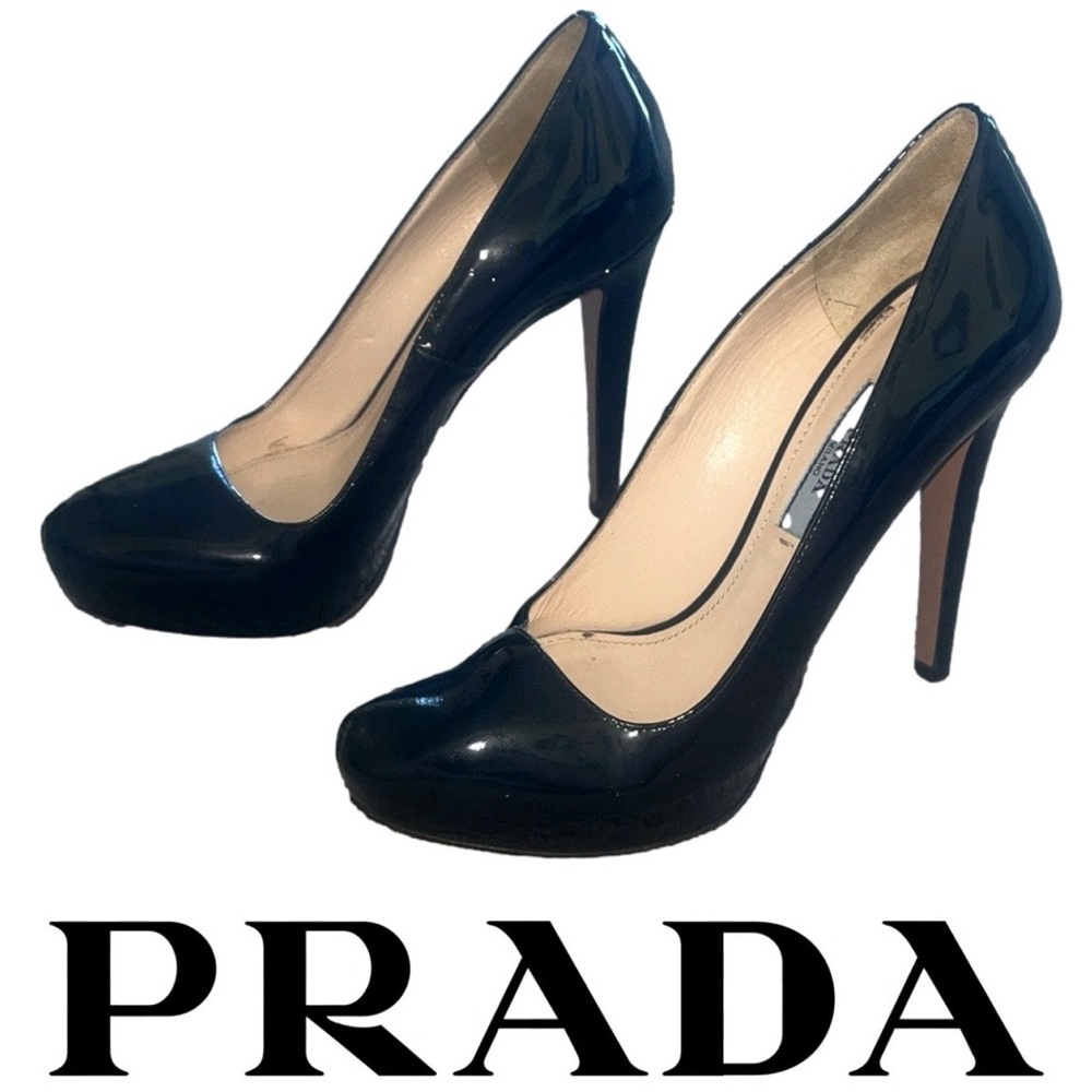 Prada Black Patent Leather 4.5” Stilettos Heels  37.5